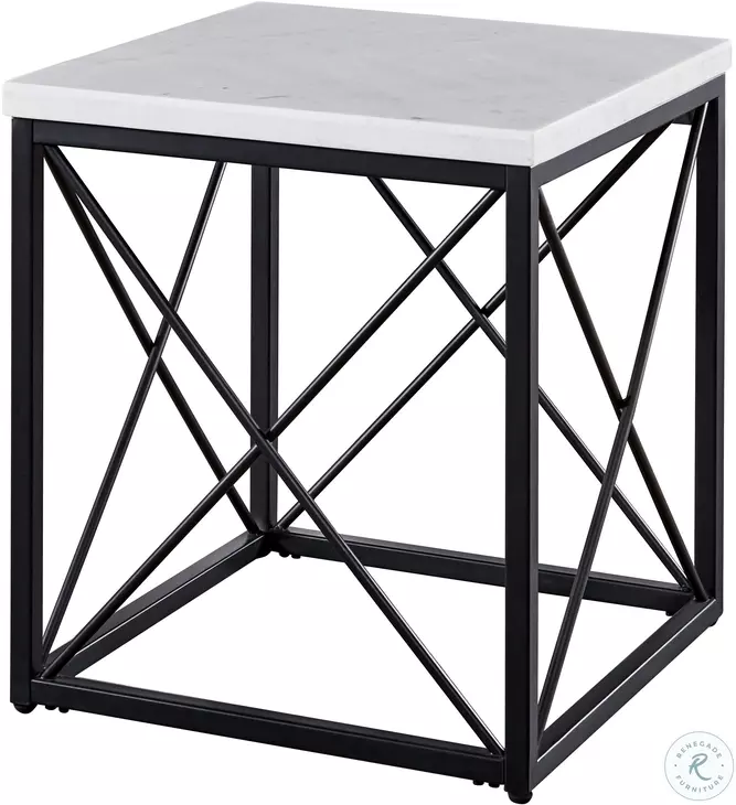 Skyler White Marble Top And Black End Table