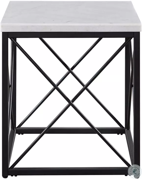 Skyler White Marble Top And Black End Table