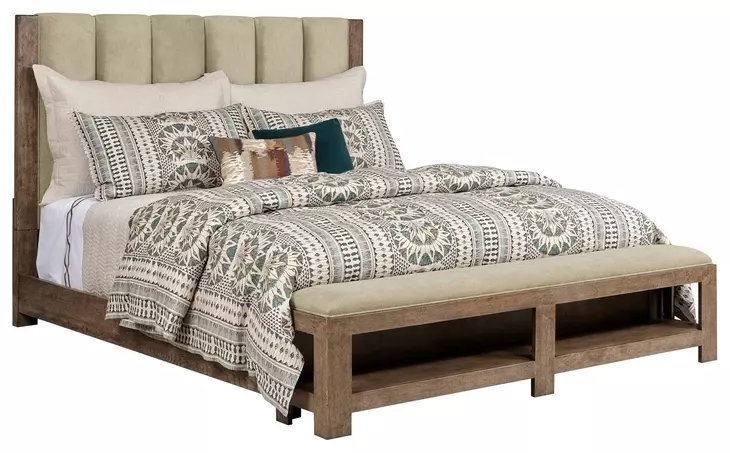 Meadowood Brown and Beige Upholstered California King Panel Bed