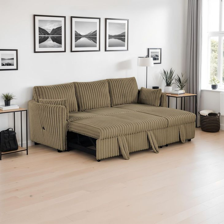 Denholme Brown Sleeper Sofa with Pull Out and USB Charging