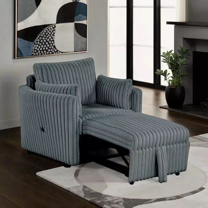 Denholme Dark Gray Sleeper Chair with Pull Out and USB Charging