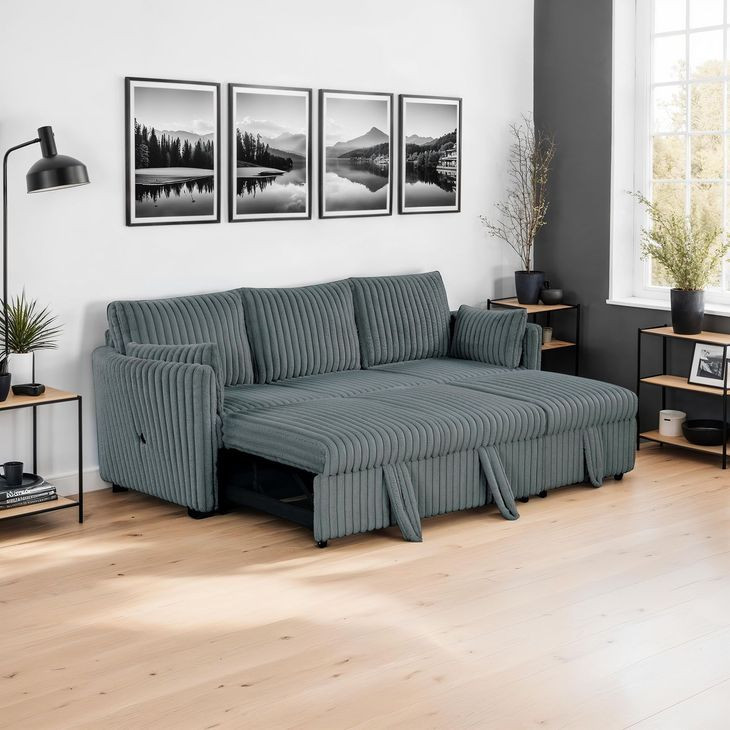 Denholme Dark Gray Sleeper Sofa with Pull Out and USB Charging