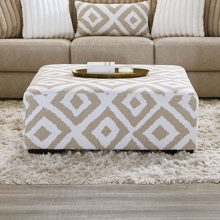 Loughlin Light Brown and Ivory Square Ottoman