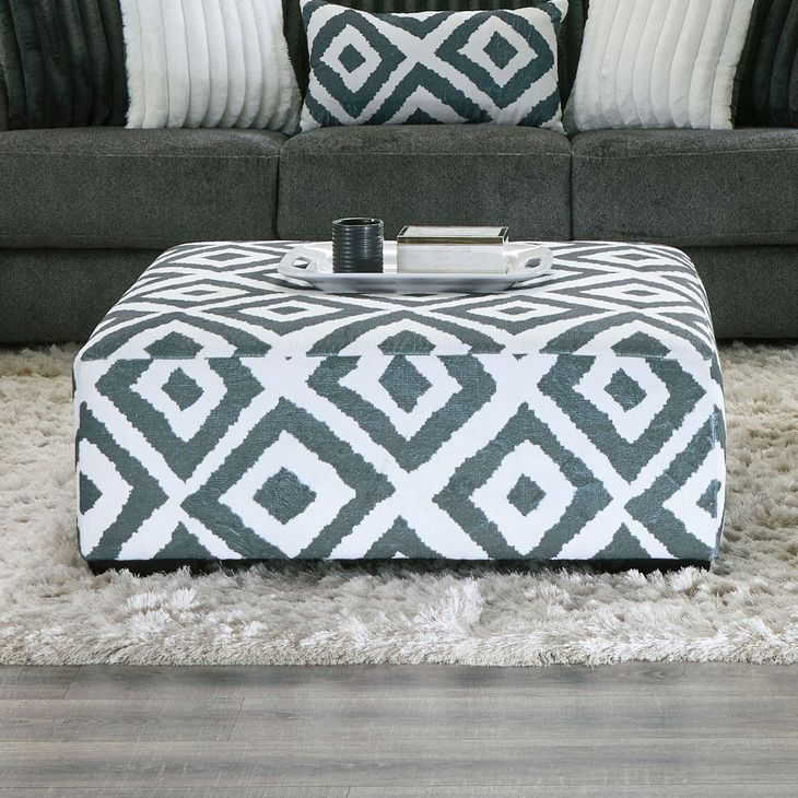 Loughton Gun Metal and Ivory Square Ottoman