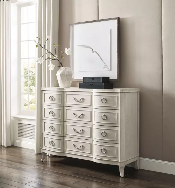 Harmony Eggshell and Black 12 Drawer Emelie Dresser with Rectangular Schafer Mirror
