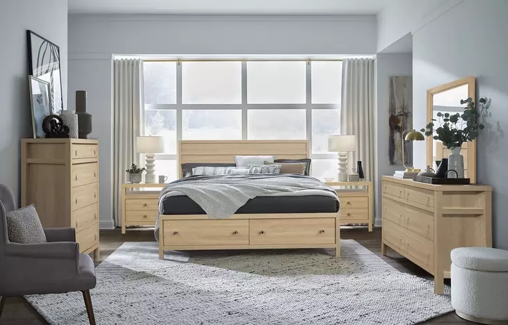Meadowrise Sandstone Beige Queen Storage Panel Bed