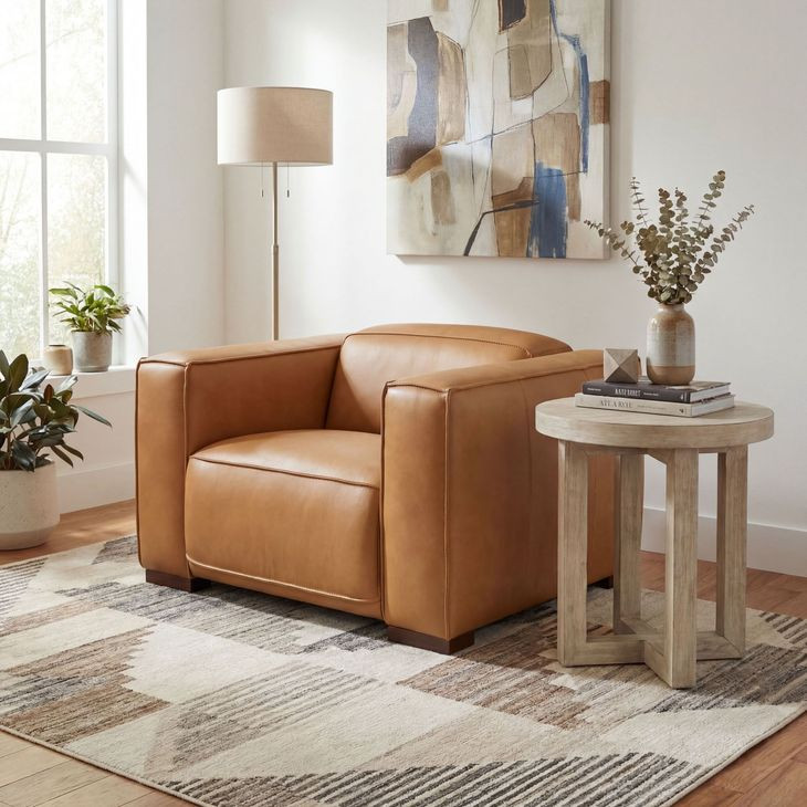 MS Rich Brown Caramel Leather Fresco Power Recliner with Power Headrest