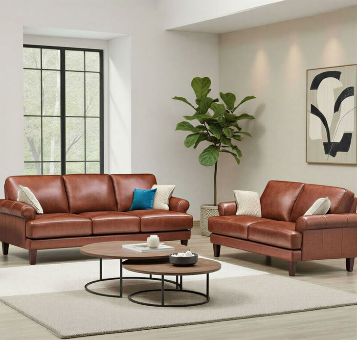 Soleil Brandy Leather 80" Sofa