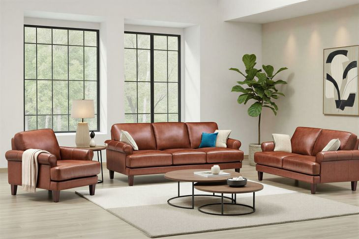 Soleil Brandy Leather Living Room Set