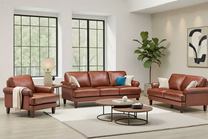 Soleil Brandy Leather Living Room Set