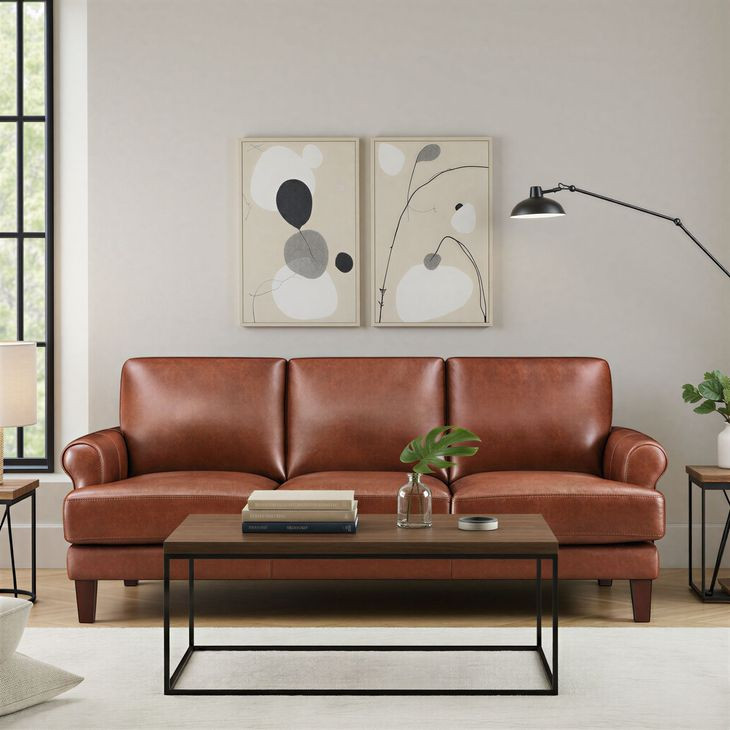 Soleil Brandy Leather 80" Sofa