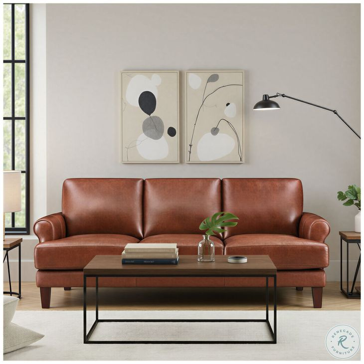 Soleil Brandy Leather 80" Sofa
