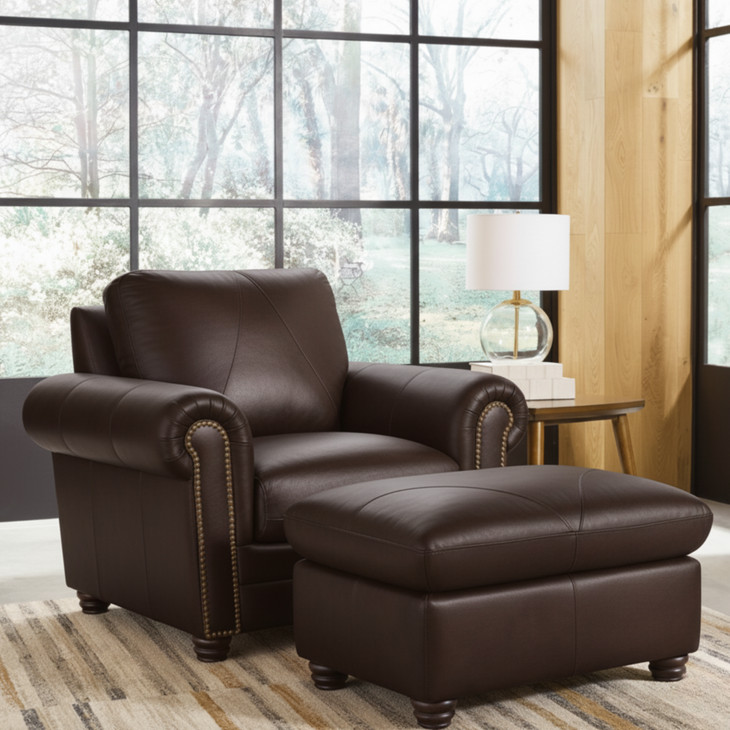 Brookstone Chocolate Leather Ottoman