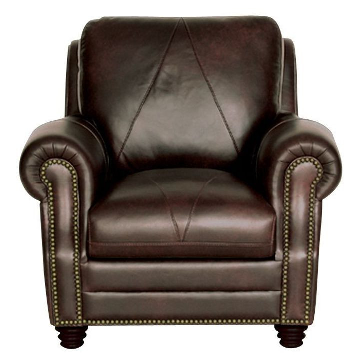 Brookstone Chocolate Leather Living Room Chair with Nailhead Trim