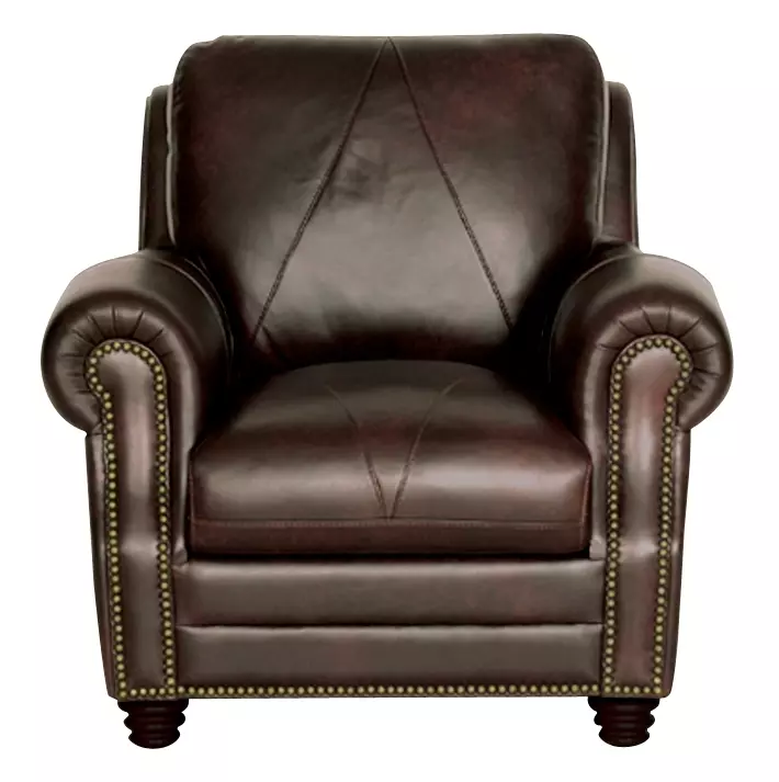 Brookstone Chocolate Leather Living Room Chair with Nailhead Trim