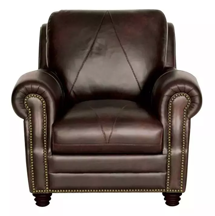 Brookstone Chocolate Leather Living Room Chair with Nailhead Trim