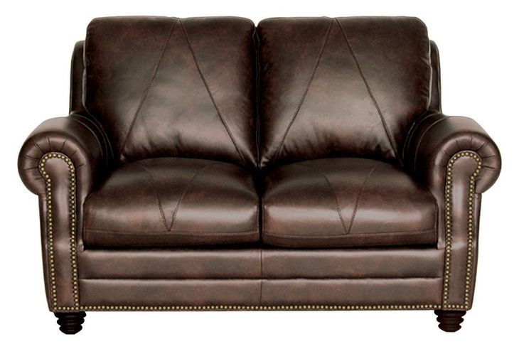 Brookstone Chocolate 61" Leather Loveseat with Nailhead Trim