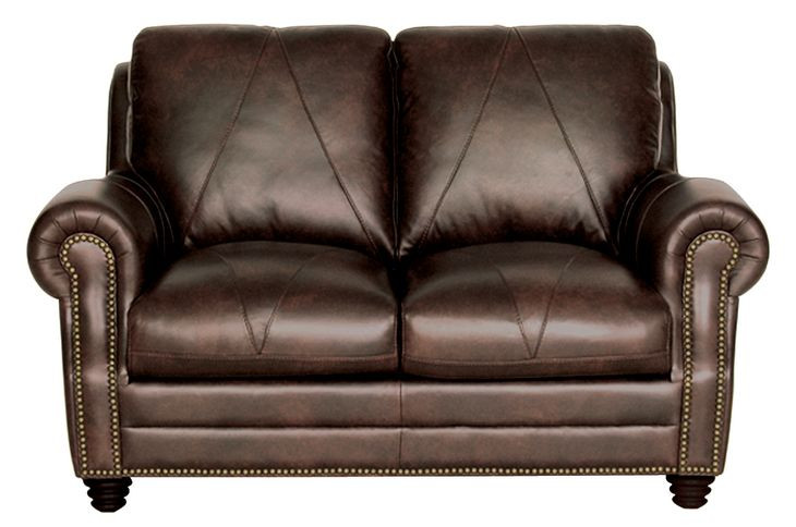Brookstone Chocolate 61" Leather Loveseat with Nailhead Trim