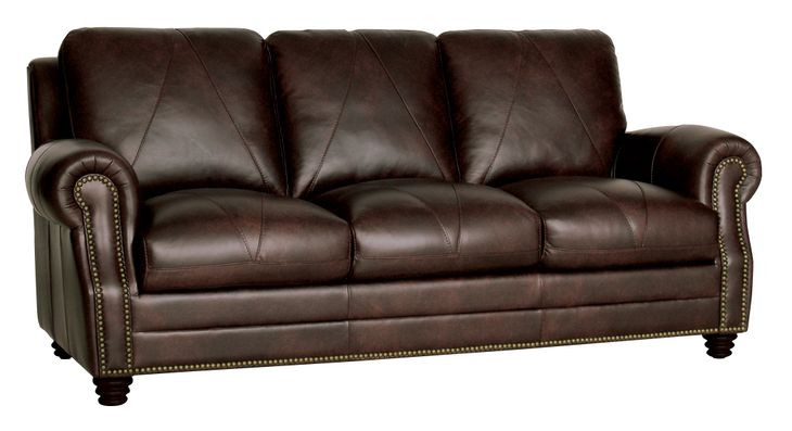Brookstone Chocolate 86" Leather Sofa with Nailhead Trim