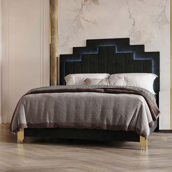 Empire Black Upholstered Panel Bedroom Set with LED