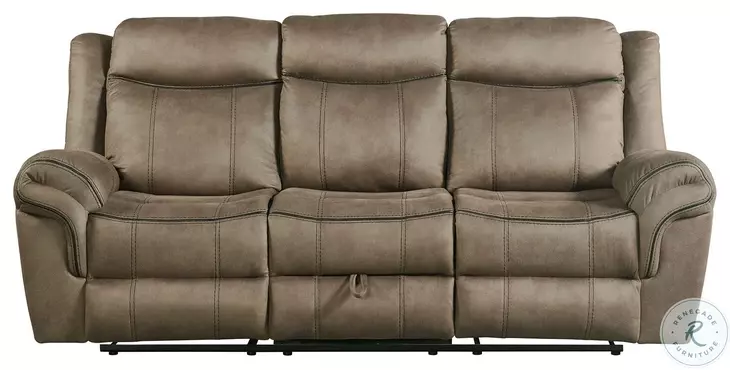 Tasso Sorrento Brown Reclining Sofa with Drop Down Table From