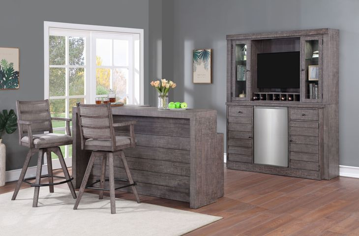 Spring Haven Gray and Brown 5 Shelves Back Bar and Hutch