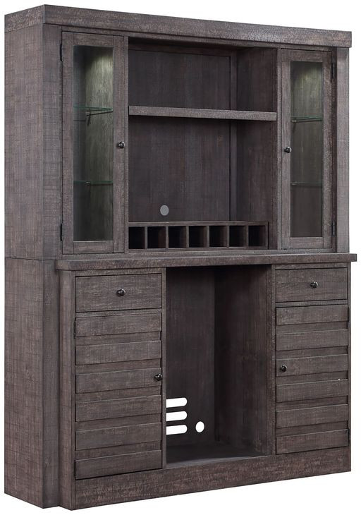 Spring Haven Gray and Brown 5 Shelves Back Bar and Hutch