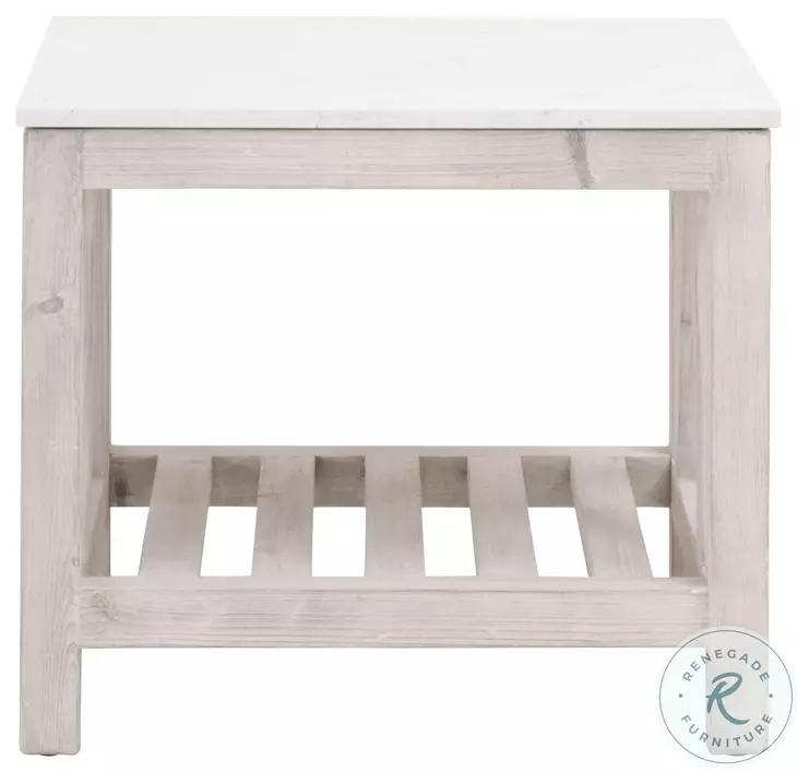 Spruce White Wash Pine And Quartz End Table