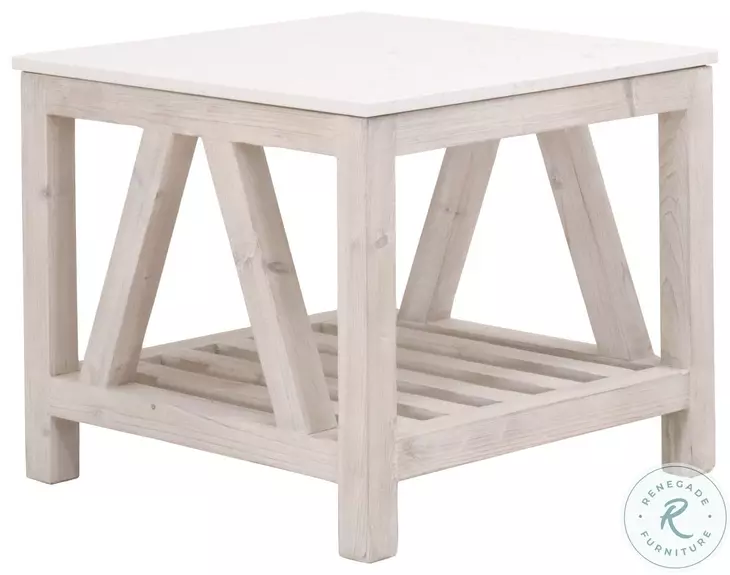 Spruce White Wash Pine And Quartz End Table