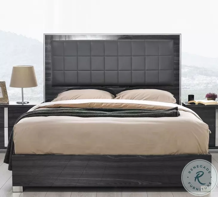 Giulia Glossy Grey King Platform Bed