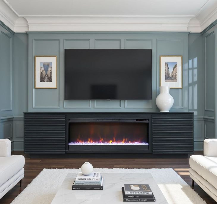 Stardust Black 89" TV Stand with Fireplace