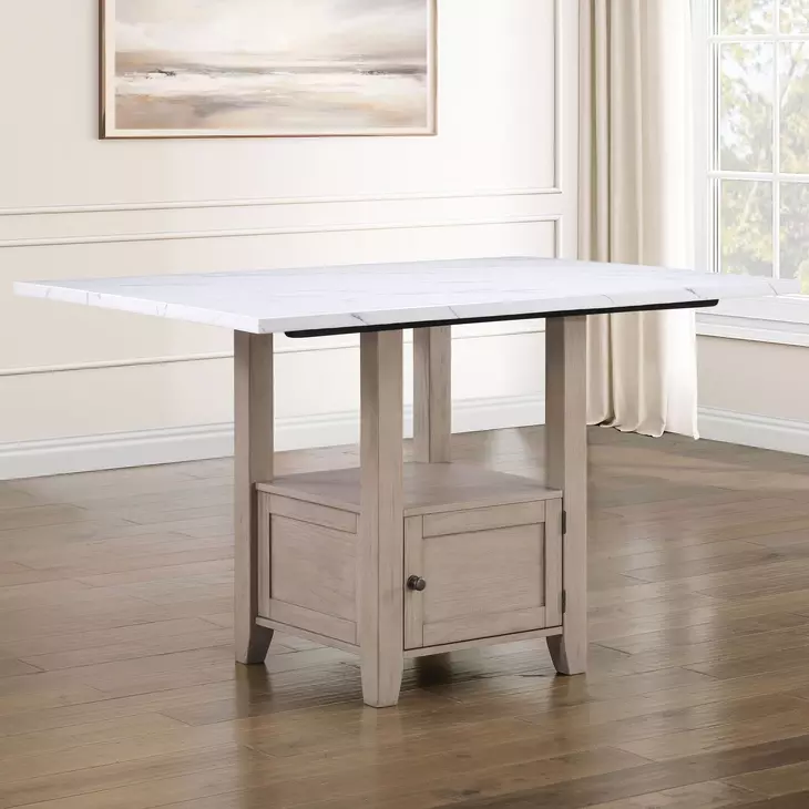 Taylor Beige and White 60" Rectangular Marble Top Counter Height Dining Table