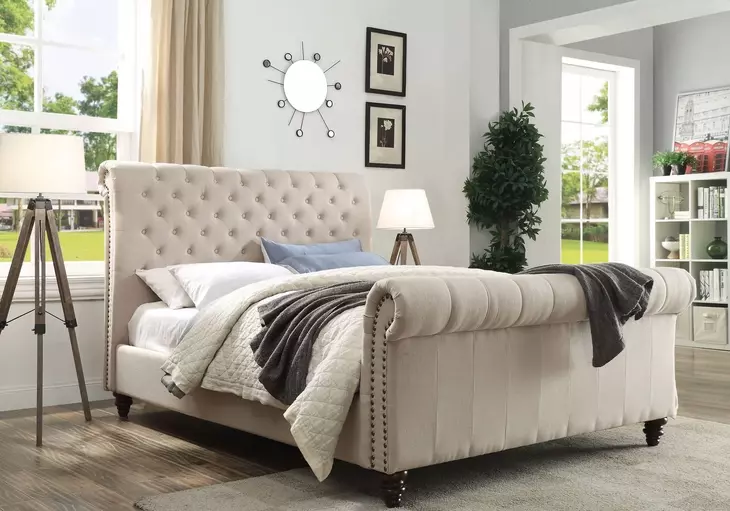 Swanson Sand Upholstered Queen Sleigh Bed