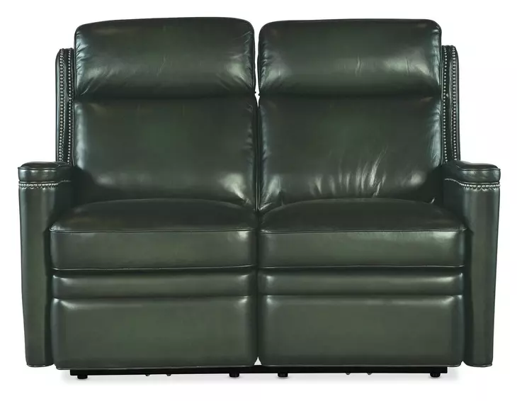 Hamilton Green Leather 56" Power Reclining Loveseat with Power Headrest