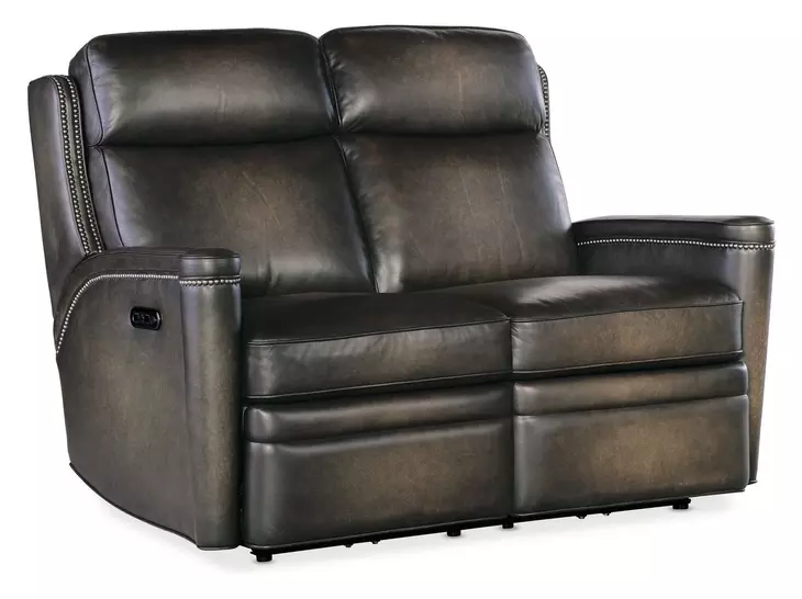 Hamilton Grey Leather 56" Power Reclining Loveseat with Power Headrest