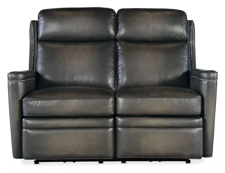 Hamilton Grey Leather 56" Power Reclining Loveseat with Power Headrest