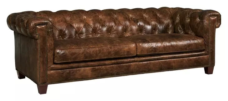 Chester Dark Walnut Leather Stationary 94" Sofa