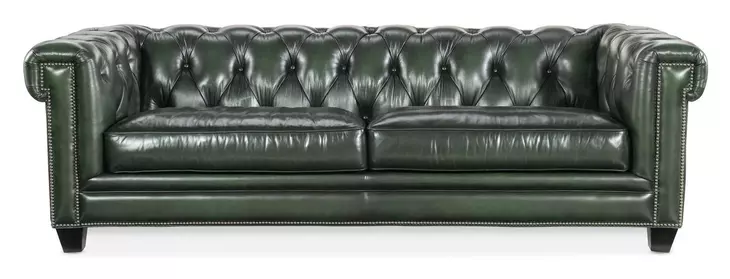 Charleston Black Tufted Leather 96" Sofa