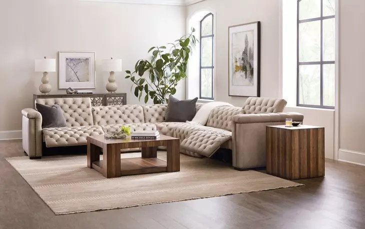 Savion Grandier Giovanni Taupe Leather 5 Piece Power Reclining Sectional With Power Headrest