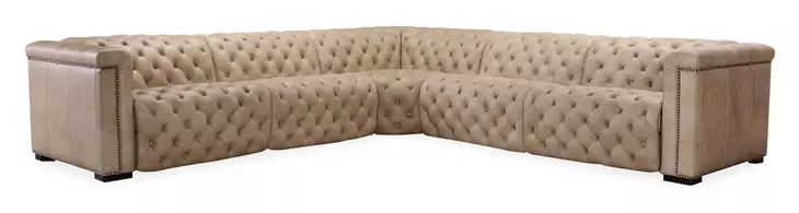 Savion Grandier Giovanni Taupe Leather 5 Piece Power Reclining Sectional With Power Headrest