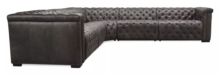 Savion Grandier Bellagio Gravel Leather 5 Piece Power Reclining Sectional With Power Headrest