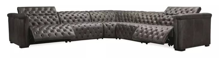 Savion Grandier Bellagio Gravel Leather 5 Piece Power Reclining Sectional With Power Headrest