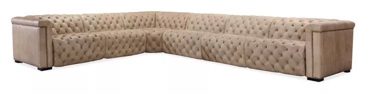 Savion Grandier Giovanni Taupe Leather 6 Piece Power Reclining Sectional With Power Headrest