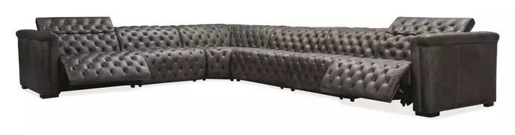 Savion Grandier Bellagio Gravel Leather 6 Piece Power Reclining Sectional With Power Headrest