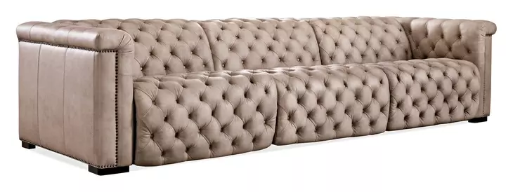 Savion Grandier Giovanni Taupe Leather 124" Power Reclining Sofa With Power Headrest