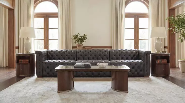 Savion Grandier Bellagio Gravel Leather 124" Power Reclining Sofa With Power Headrest