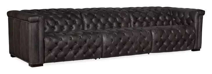 Savion Grandier Bellagio Gravel Leather 124" Power Reclining Sofa With Power Headrest