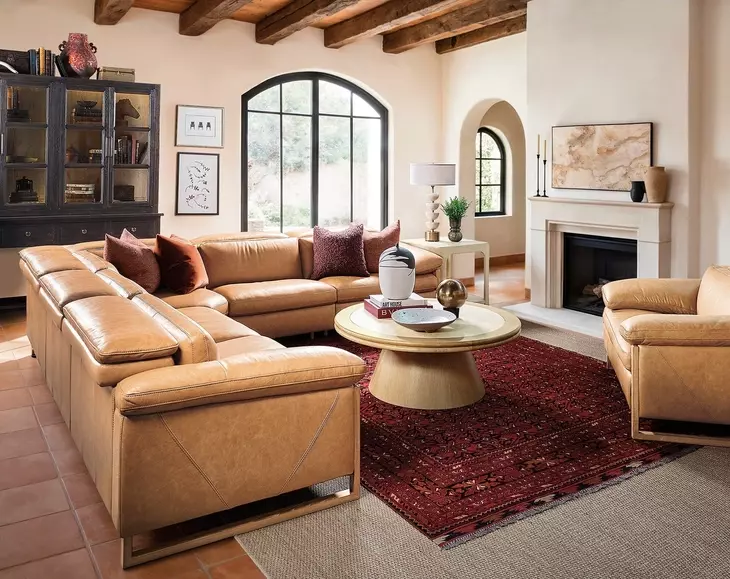 Jericho Rich Toffey Brown Leather 5 Piece Modular Power Reclining Sectional with Power Headrest