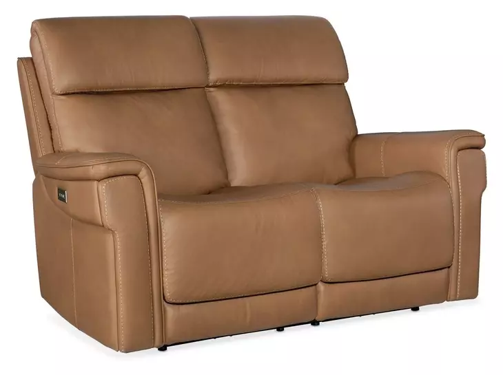 Celeste Sahara Sandalwood Leather Zero Gravity Power Reclining 66" Loveseat With Power Headrest