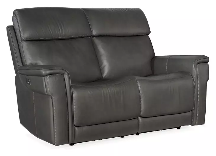 Celeste Sahara Dorian Gray Leather Zero Gravity Power Reclining 66" Loveseat With Power Headrest